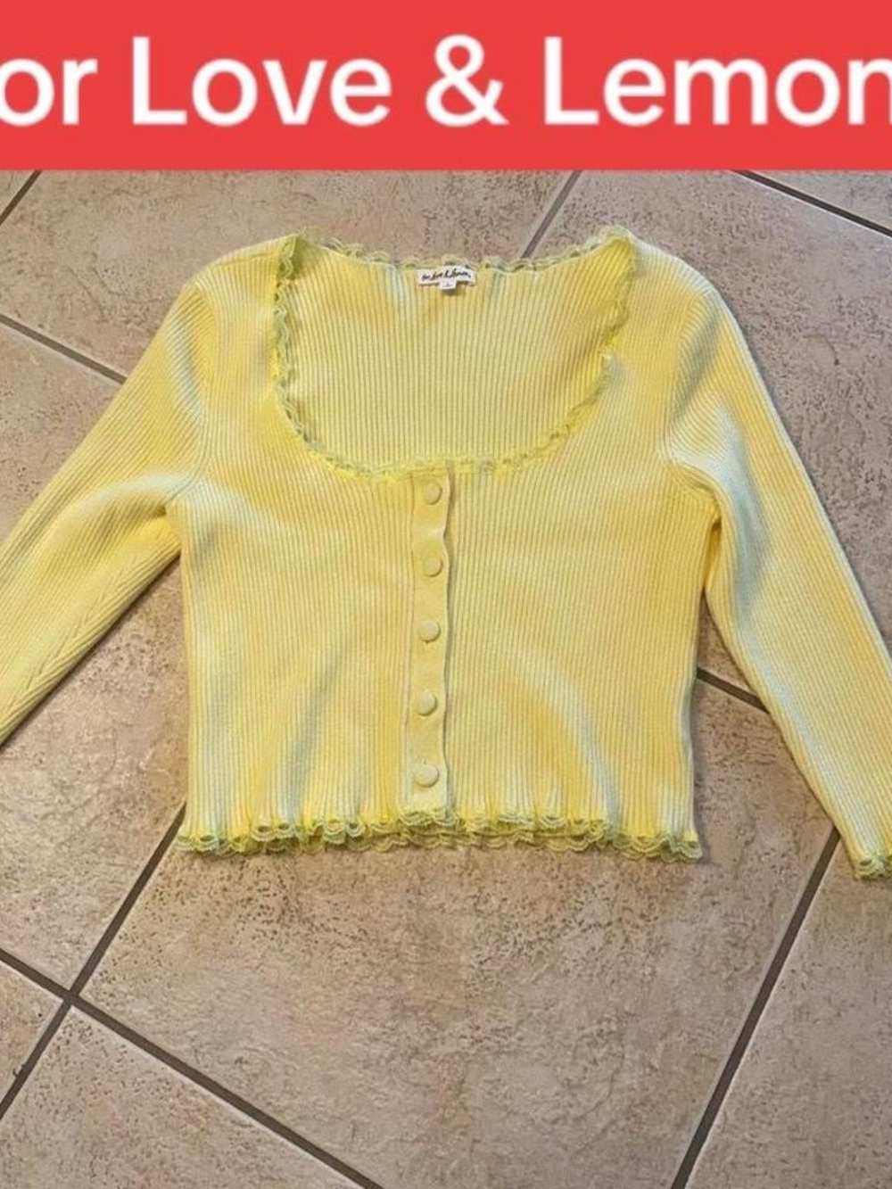 For Love & Lemons Pale Yellow Ribbed Button-Front Cardigan